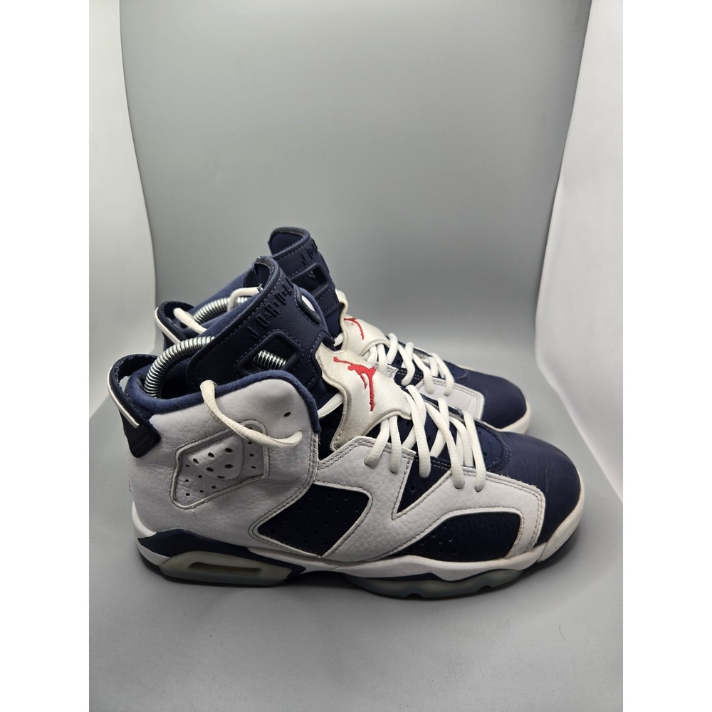 Size 7Y - Nike Air Jordan VI 6 Retro 2012 Olympic White Navy Blue, 384665-130 - Picture 5 of 9